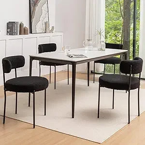Boucle Dining Chairs Set of 4, Mid Century Modern Dining Room Chairs with Metal Legs, Upholstered Kitchen Chairs for Dining Room