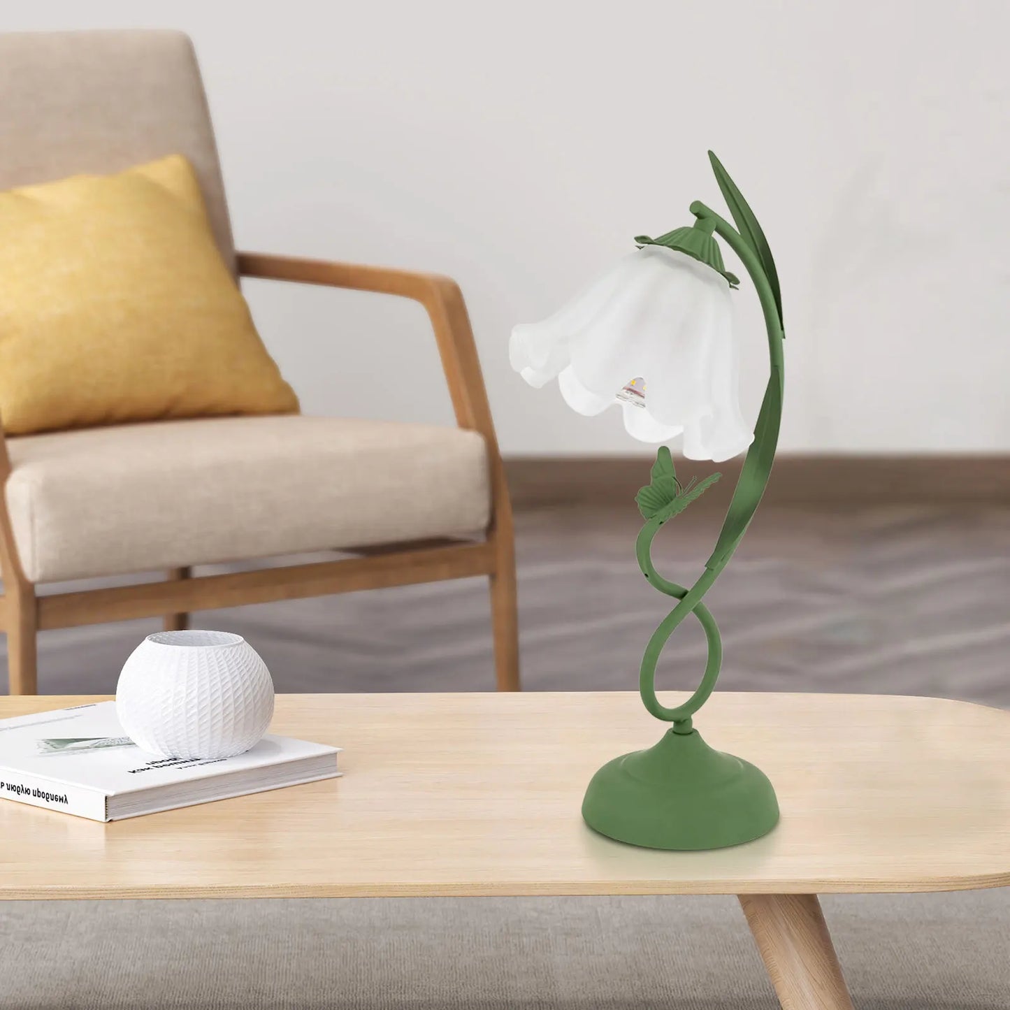 110V 60W Table Lamp Green E26 Flower Shape Glass Bedside Desk Light Fixture Reading Lamp