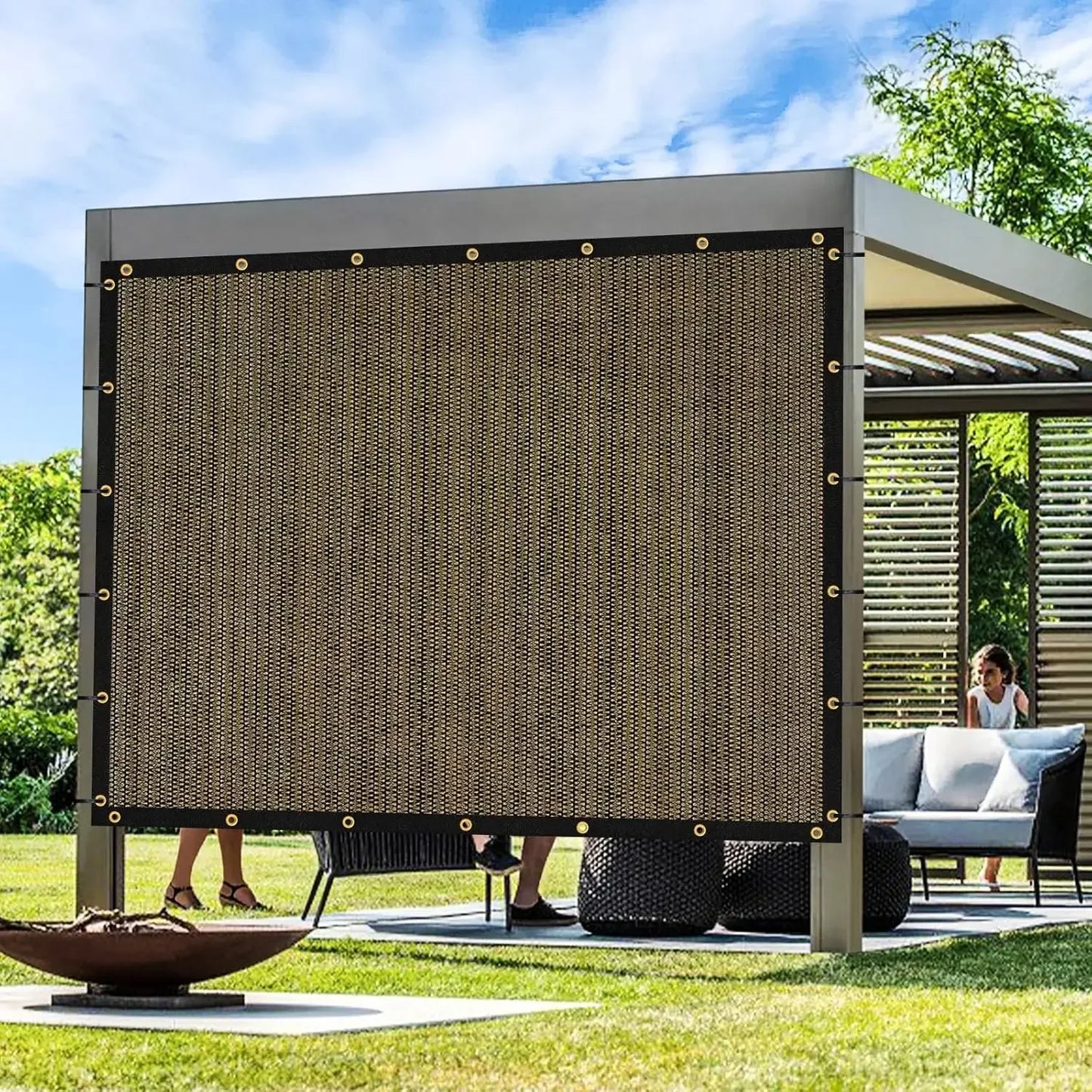 [XMSJ]Outdoor Pergola Shade Cover 7x24 FT Sun Shade Cloth with Grommets Mocha 90% UV Protection Canopy Patio Privacy Screen