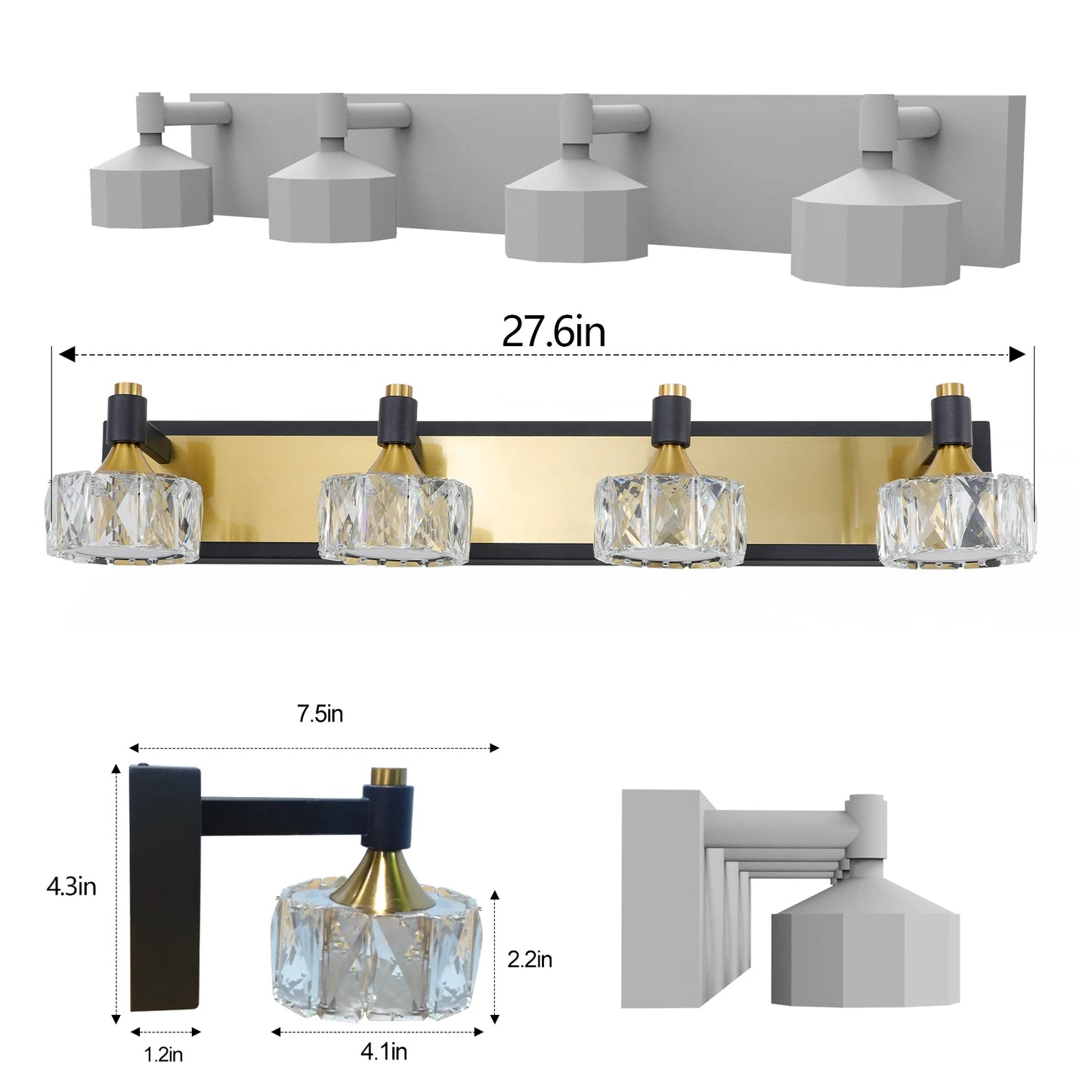 LED Vanity Light 4-Light Modern Crystal Bathroom  Over Mirror Bath Wall Lighting Fixture Suitable for bathrooms, bedrooms