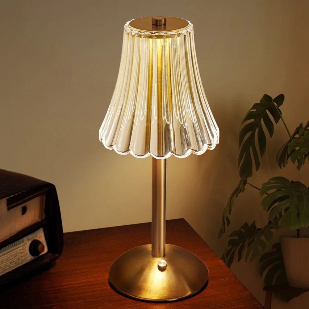 LED Gold Small Lamp Rechargeable 3 Color Modes Dimmable Crystal LED Touch Lamp Touch Desk Light for Bedroom Read Office Home Bar