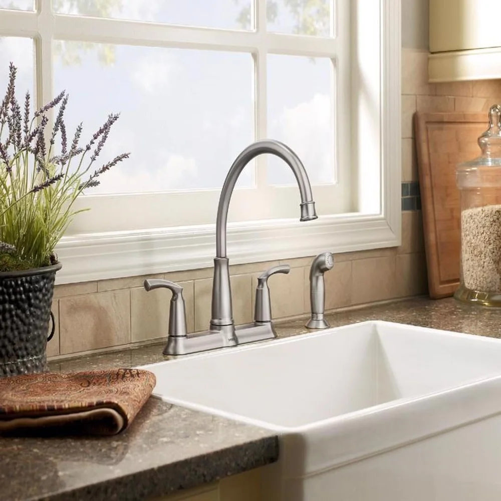 Bexley Two Handle Chrome Kitchen Faucet Side Sprayer Included