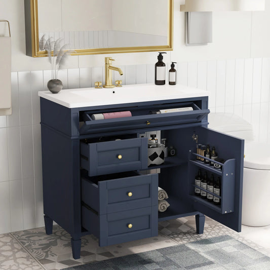 SH.KL 36" Bathroom Vanity with Sink, Modern Black Bathroom Vanity with Soft Close Doors,Bathroom Cabinet with Ceramic Sink