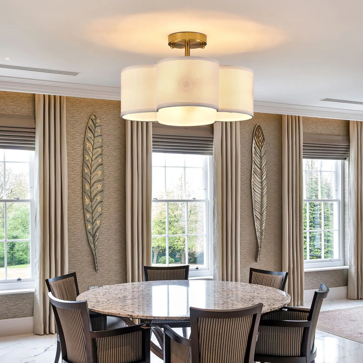 Modern Flower-Shaped Ceiling Light Fixture, E12 Bulb Base 110V Wall Switch Control Indoor Ceiling Mount Lighting Fit 8-12m² Area