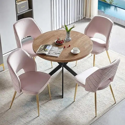 5-Piece Dining Table Set for 4 - Space Saving 37-Inch Round Table and Chairs, 4 Seaters Dining Set with Upholstered Dining Chai