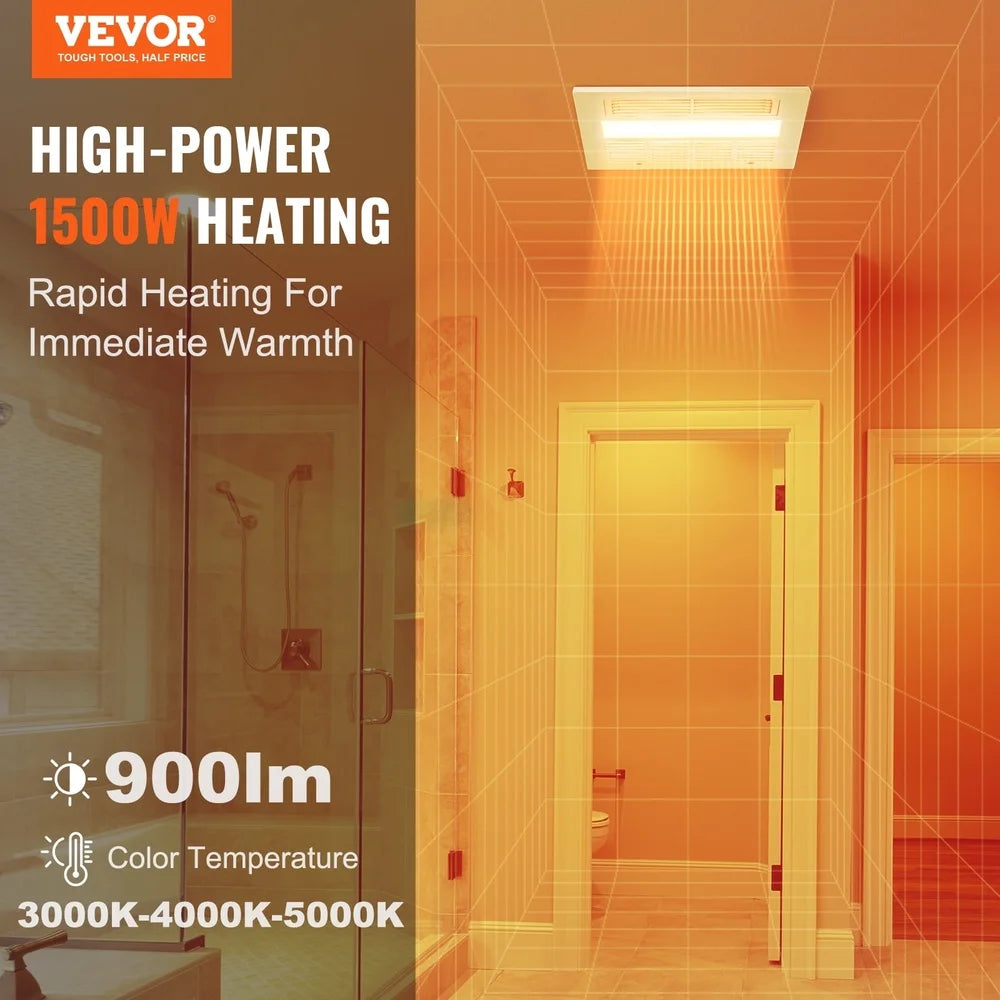 110 CFM 1500W Bathroom Exhaust Fan LED Lighting Quiet Ventilation Galvanized Steel Easy Installation Adjustable Brightness