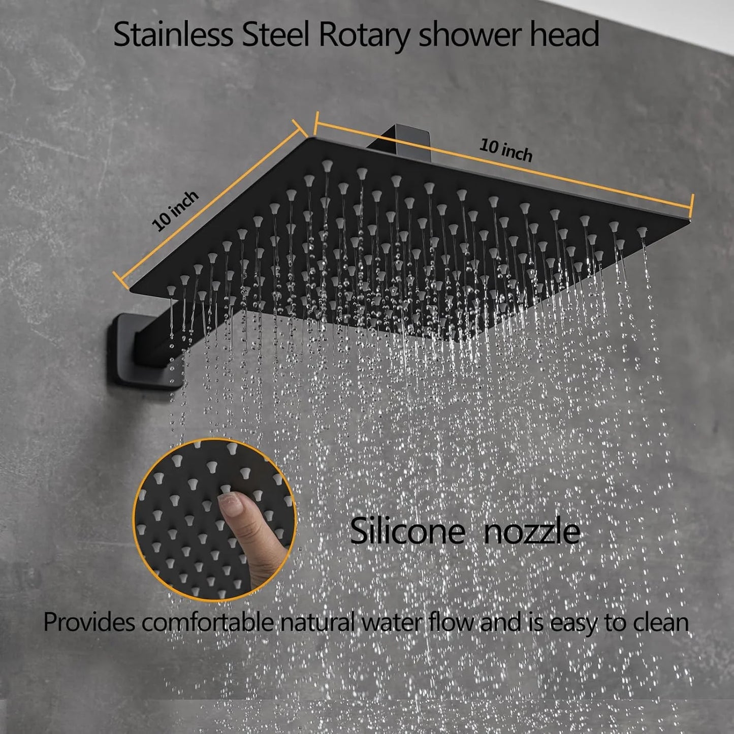 Black Concealed Shower System Rain Waterfall Bathroom Embedded Shower Faucet Set with Tub Spout