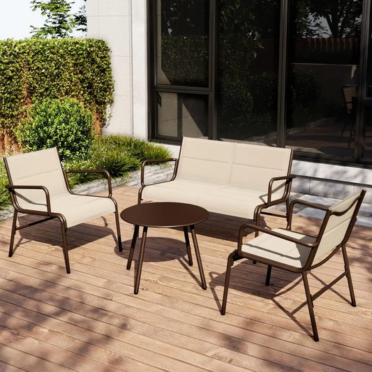 4 Seats Outdoor Furniture Set, Waterproof Patio Furniture Set, Patio Loveseat with Coffee Table