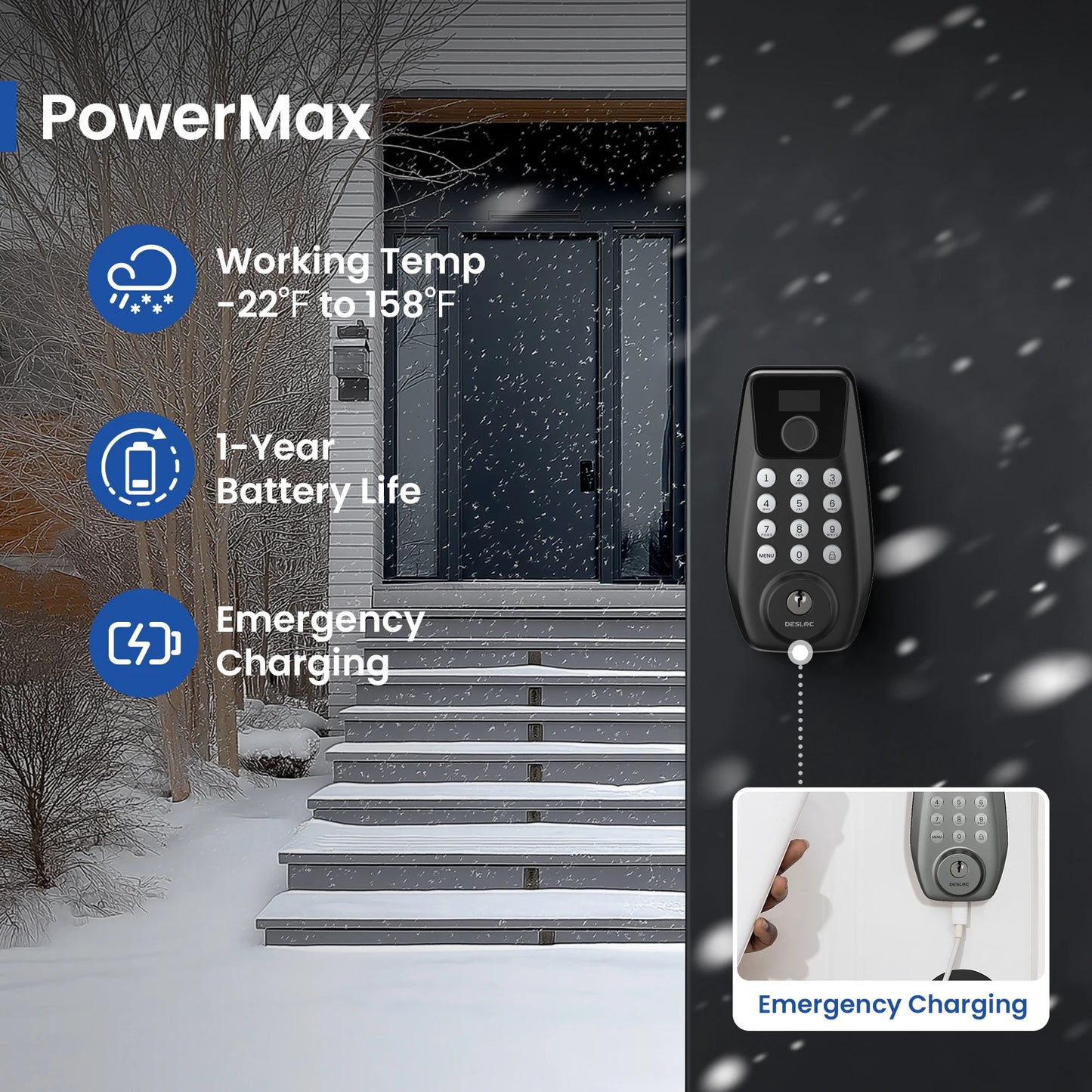 DESLOC Keyless Entry Door Lock with Display, Smart Locks with 100 Fingerprints Storage, Keypad Deadbolt for Front Door,Auto-Lock