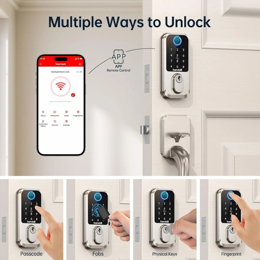 2 Pack WiFi Fingerprint Smart Door Lock: Keyless Entry Door Lock Deadbolt with Handle,Hornbill Smart Locks for Front Door, Entry