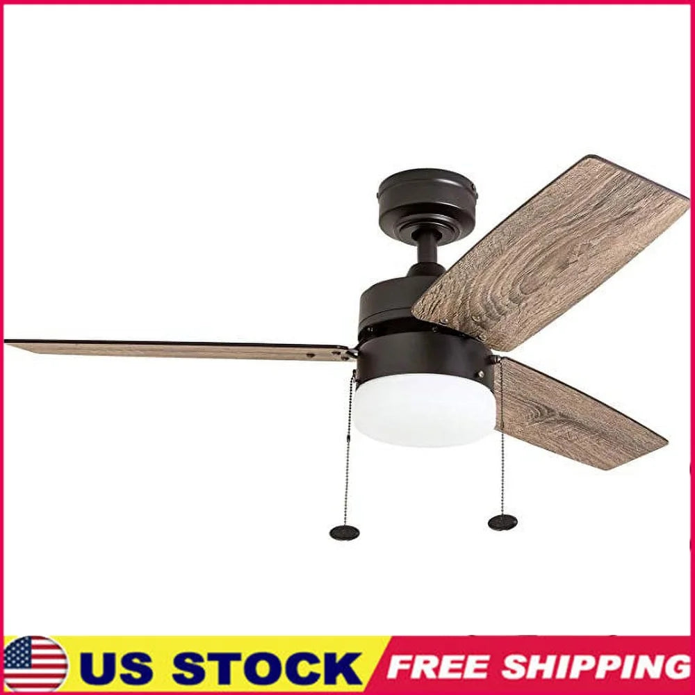 42 Inch Modern Ceiling Fan with LED Light Kit Quiet Reversible Motor 3 Blades Pull Chains Dual Finish Small Rooms