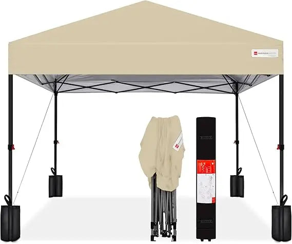 12x12ft 1-Person Setup Pop Up Canopy Tent Instant Portable Shelter w/ 1-Button Push, Case, 4 Weight Bags - Navy Blue