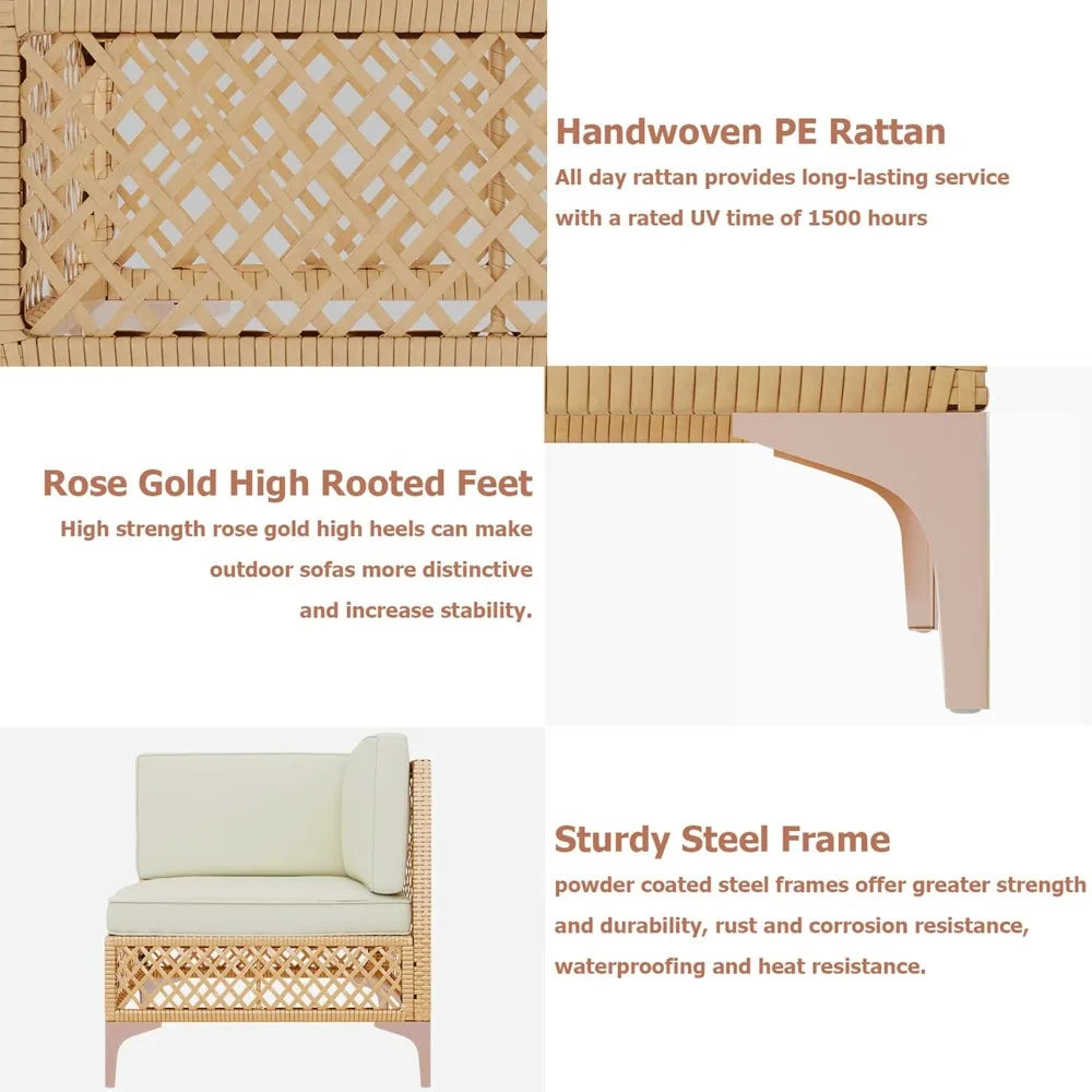 7-Piece Boho Wicker Outdoor Sectional: Patio Sofa with Glass Coffee Table & Thickened Waterproof Cushions