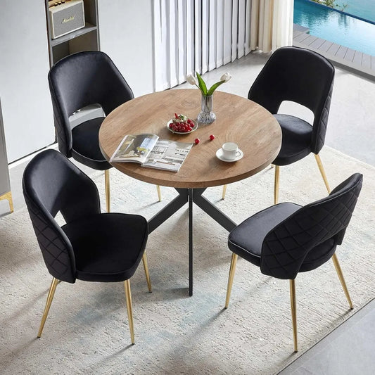 5-Piece Dining Table Set for 4 - Space Saving 37-Inch Round Table and Chairs, 4 Seaters Dining Set with Upholstered Dining Chai