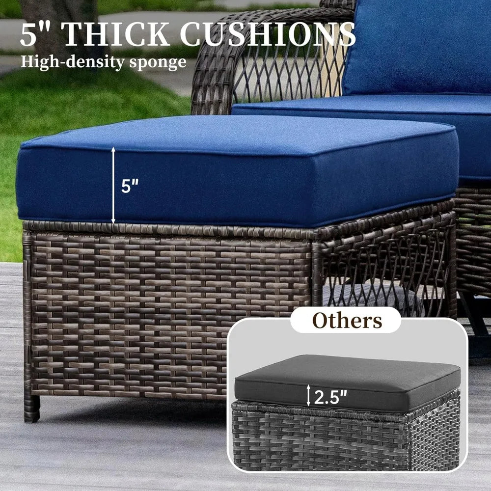 2 Pieces Outdoor Patio Ottomans All Weather Rattan Wicker Ottoman Seat Patio Rattan Furniture Outdoor Footstool Footrest Seat