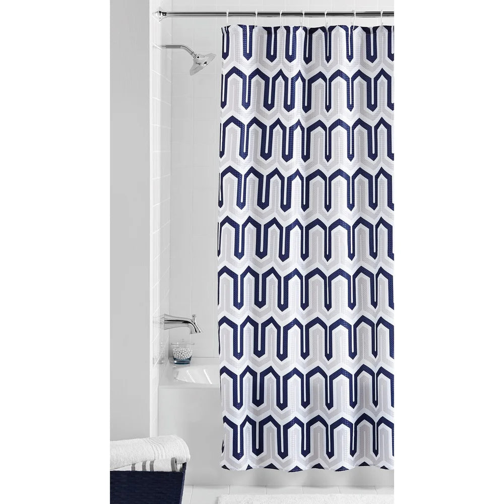 Eye-catching Navy Geometric Polyester Shower Curtain 70x72 Machine Washable Durable Soft Fabric Perfect Bathrooms Guests Kids