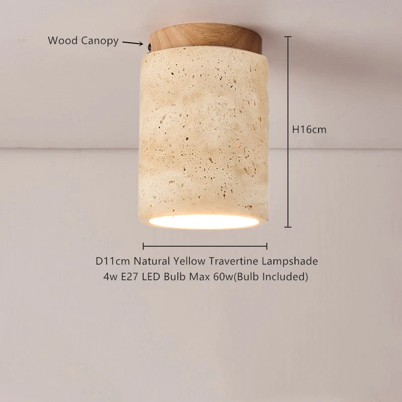 IWHD Nordic Modern Ceiling Lamp Wood Yellow Travertine LED Ceiling Light For Home Decoration Aisle Stair Bar Lámparas Para Techo