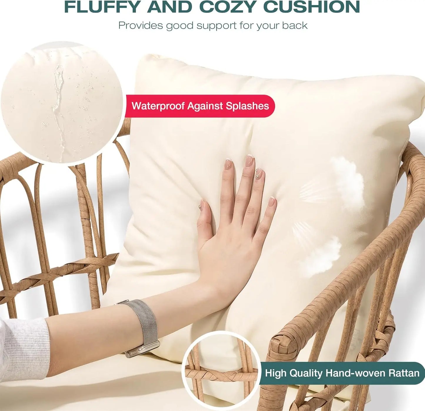 5 Pieces Patio Dining Set, All-Weather PE Rattan Patio Furniture Set with Wood Table Top, Outdoor Table and Chairs