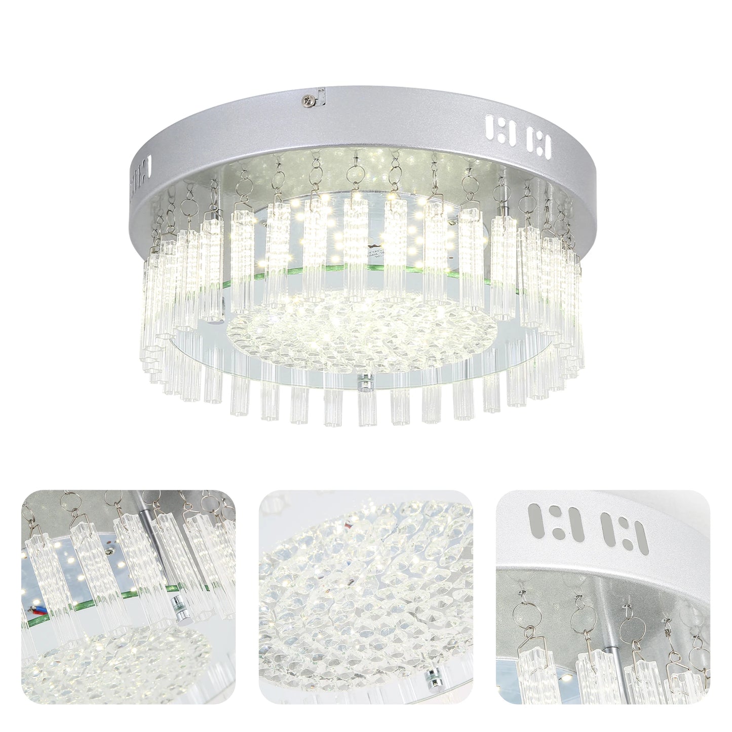 LED Round Crystal Flush Mount Ceiling Illumination Lights Fixtures With led Chips For Foyer Kitchen Island Bedroom