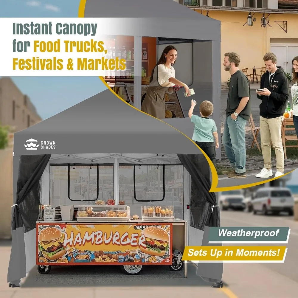 10x10 Pop Up Canopy with 4 Food Booth Sidewall Kit, Instant Commercial Canopy Tent with 1-Person Setup 8-Way Centerlock, 400D S