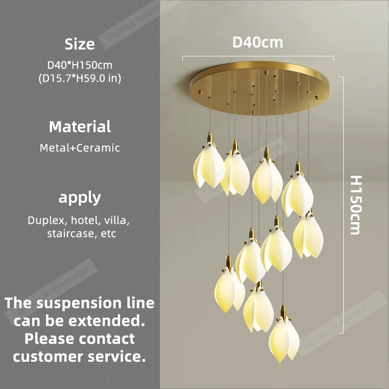 Modern Luxury Chandelier Staircase Duplex Loft Chandelier Lighting Villa Stair Pendant Light Minimalist Ceramic Hanging Lamp