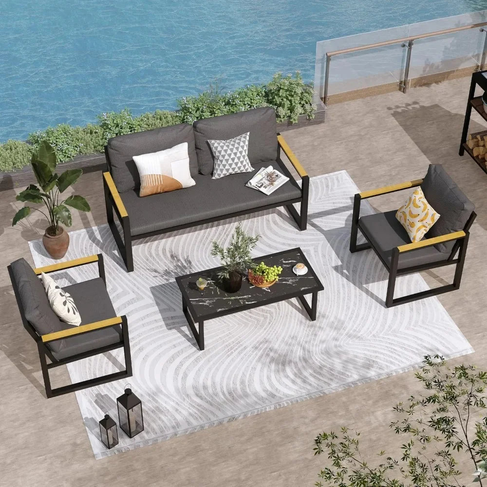4-Piece Patio Furniture Set, Outdoor Aluminum Conversation Sofa Sets with Coffee Table & Cushions Chairs - Perfect for Garden