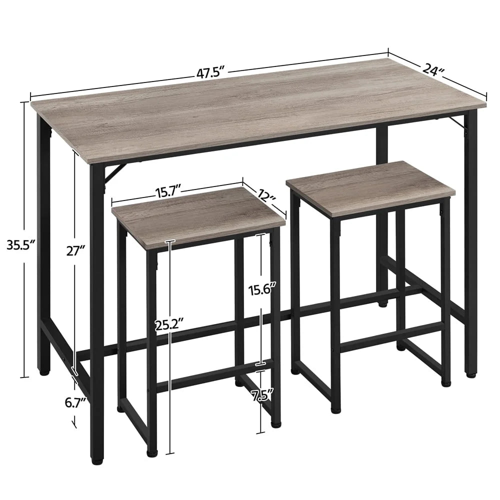 Space Saving Rectangle Dining Set with 2 Stools Kitchen Bar Table Durable Sturdy Design Small Spaces
