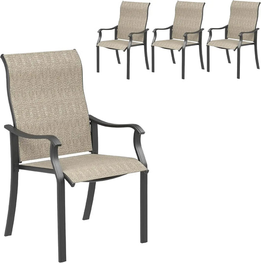 Patio Dining Chairs Set of 4, High Back Wide Seat Outdoor Furniture Chairs with All Weather Breathable Textilene