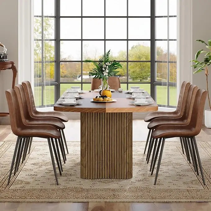 Dining Table Set for 8 - Large 79" Rectangular Kitchen Table Set for 8 with Cushioned Chairs,Modern Mid-Century Wood Dining Room