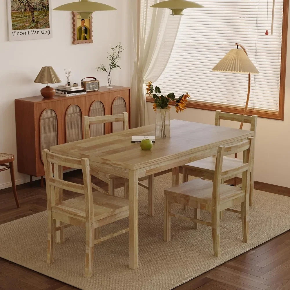 43.3 inch Solid Wood Indoor Modern Rectangular Dining Table Set for 4, Table and 4 Solid Wood Dining Chairs for Kitchen