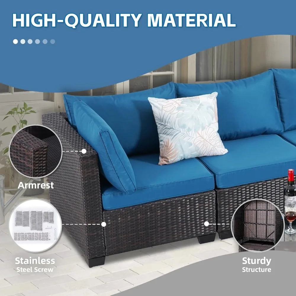 7 Piece Sectional Sofa Set Outdoor, Rattan Patio Furniture Set, Outdoor Sectional Furniture, Rattan Chairs Glass Table