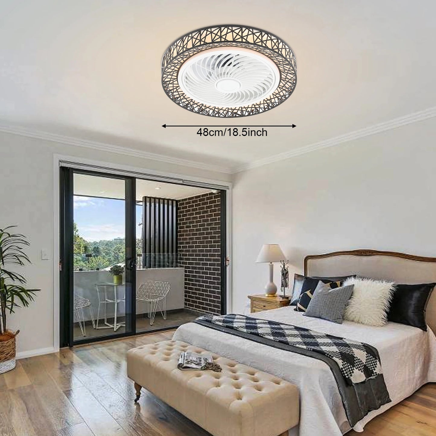 18.5 Inch Ceiling Fan Light Ceiling Mount Fan Light w/Remote Control LED Light Source 6 Speed for Living Rooms, Bedrooms 48W