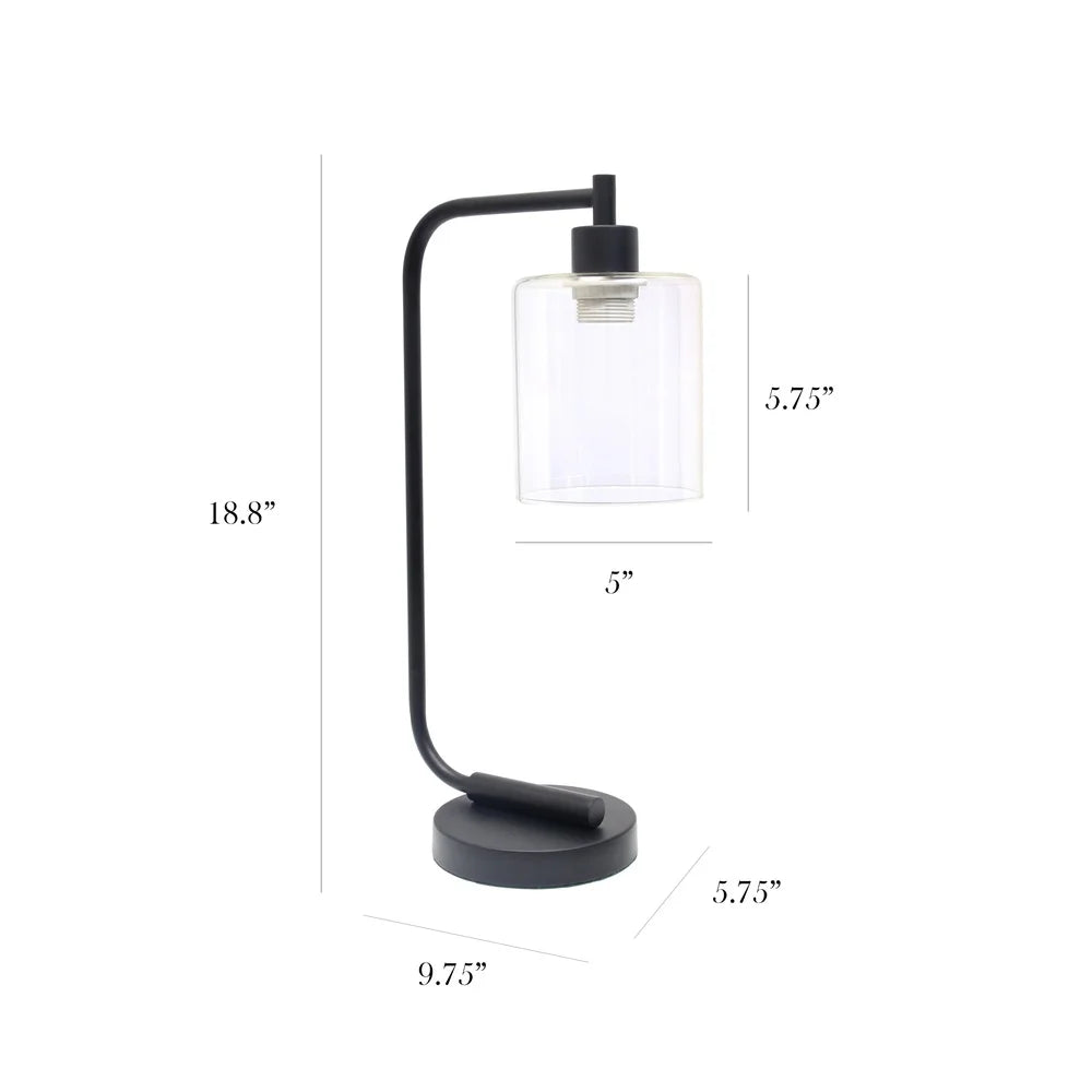Industrial Iron Desk Lamp 16 Inch Black Clear Shade Edison Bulb Compatible ON OFF Switch Modern Home Decor Lighting