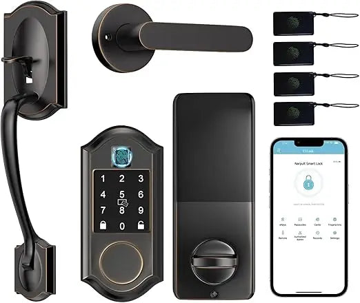 Smart Locks for Front Door, Keyless Entry Door Lock Deadbolt with Handle Set, Front Door Lockset, APP Control, Fingerprint Door