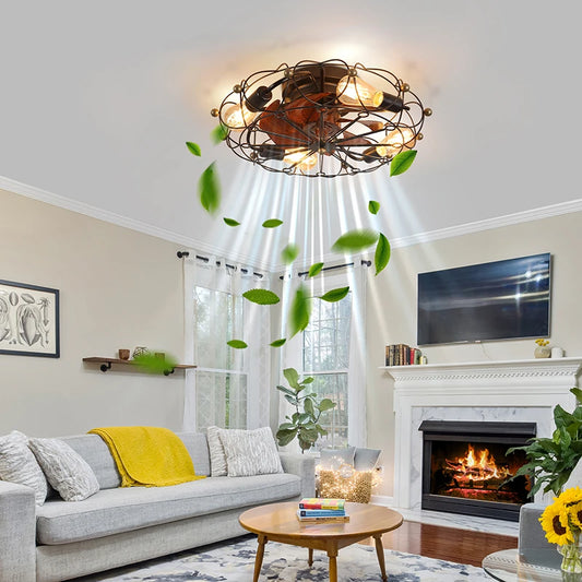 20" Caged Ceiling Fans with Lights and Remote, Enclosed Ceiling Fan with Light for Bedroom, Kitchen,dinning room,Indoor