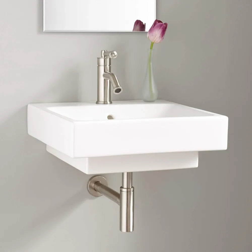 424917 Stoddert 20" Vitreous China Wall Mounted Bathroom Sink with Single Faucet Hole and Overflow - White