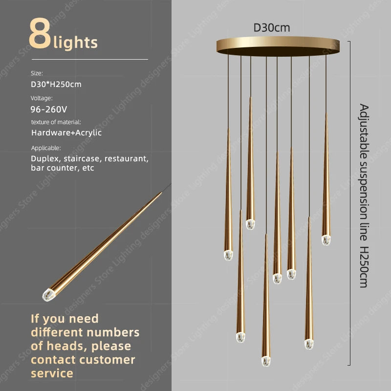 Light Sitting Room Villa Staircase Chandelier Chandelier Luxury Crystal High Ceiling Chandelier Pendants For Stair Case.