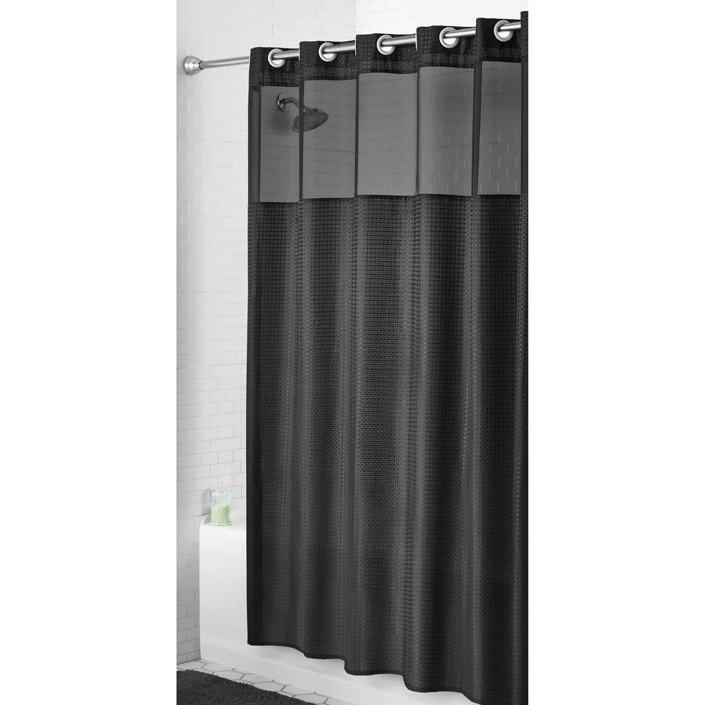 Easy Hang Shower Curtain with Built-in Rings 70x74 Soft Polyester Diamond Pattern Translucent Top Waterproof Machine Washable