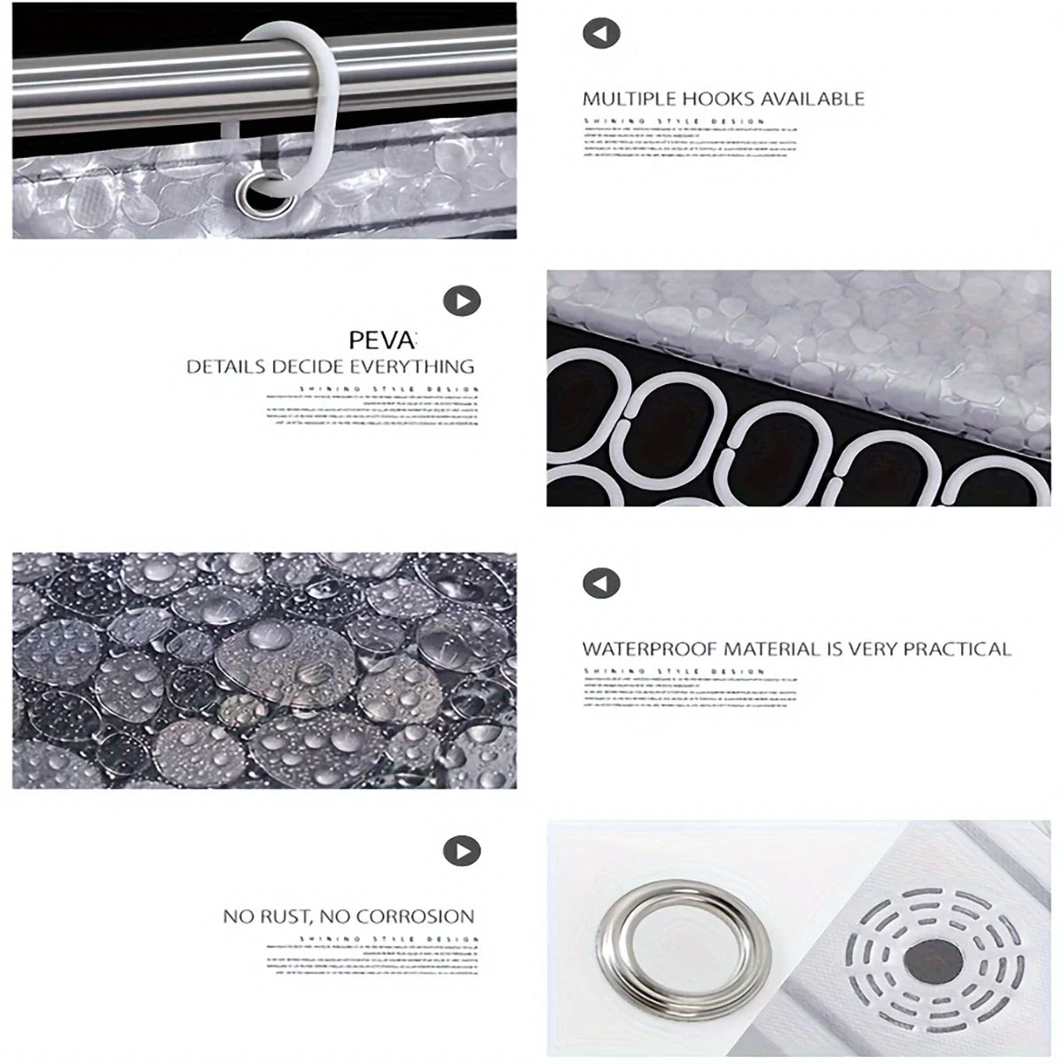 Shower Curtain Waterproof Mildew EVA Bath Curtains Modern Cobblestone Pattern Translucent Bathroom Curtain with Hooks
