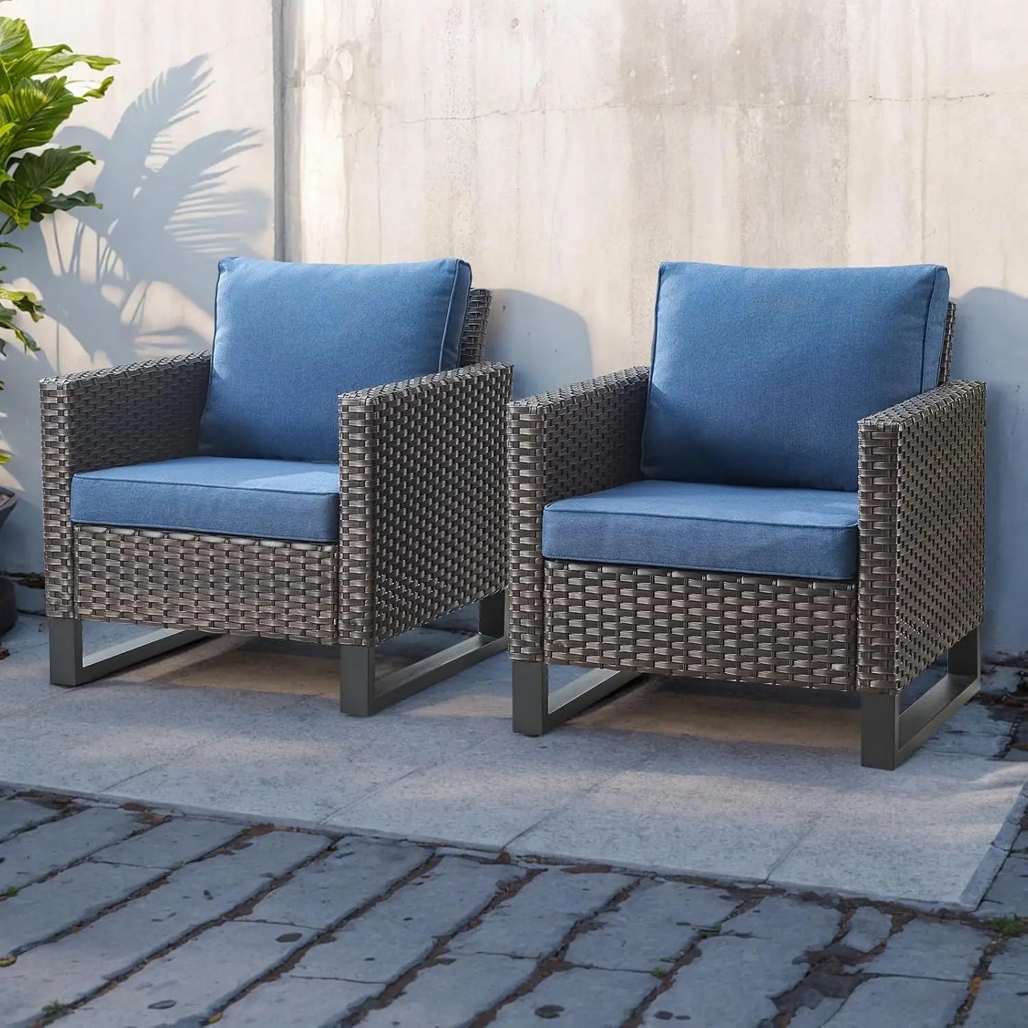 3-Piece Patio Swivel Chairs,PE Wicker Outdoor Rocking Chairs Bistro Set with Side Table Porch Balcony Furniture with Cushions