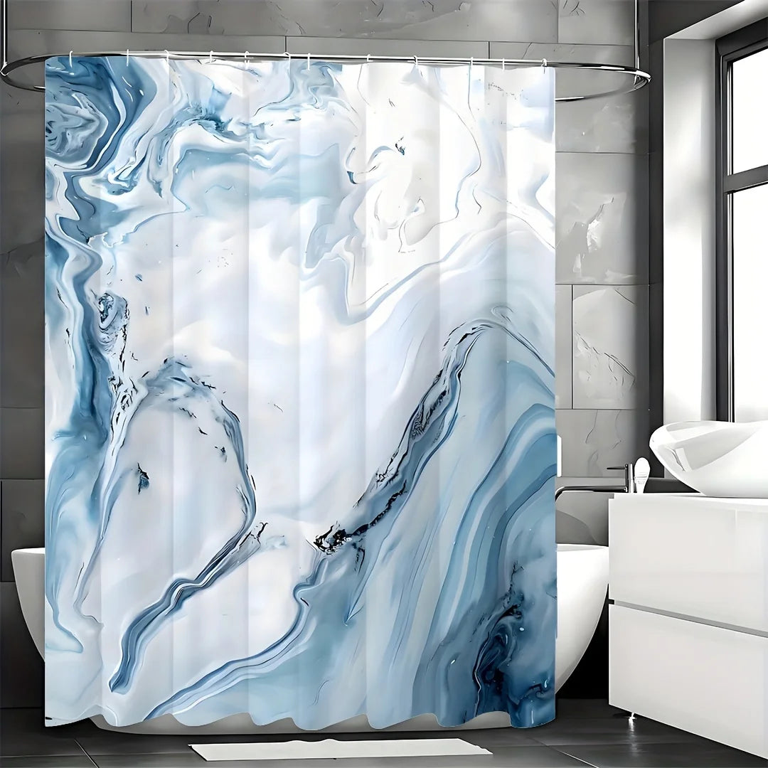 Blue Marble Shower Curtain, Modern Ombre Fabric Cloth Shower Curtains For Luxury Bathroom Decor