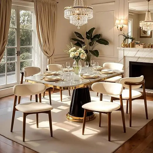 Dining Chairs Set of 6, Upholstered Solid Wood Dining Room Chairs, Mid Century Modern Fabric Kitchen Side Chairs with Ergonomic