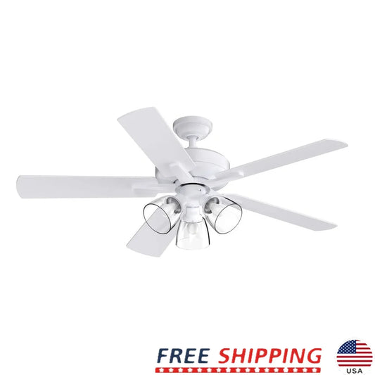 52 Inch Traditional LED Ceiling Fan with 3 Light Fixtures Adjustable Speed Dimmable Bulbs Indoor Use Reversible Blades Clear