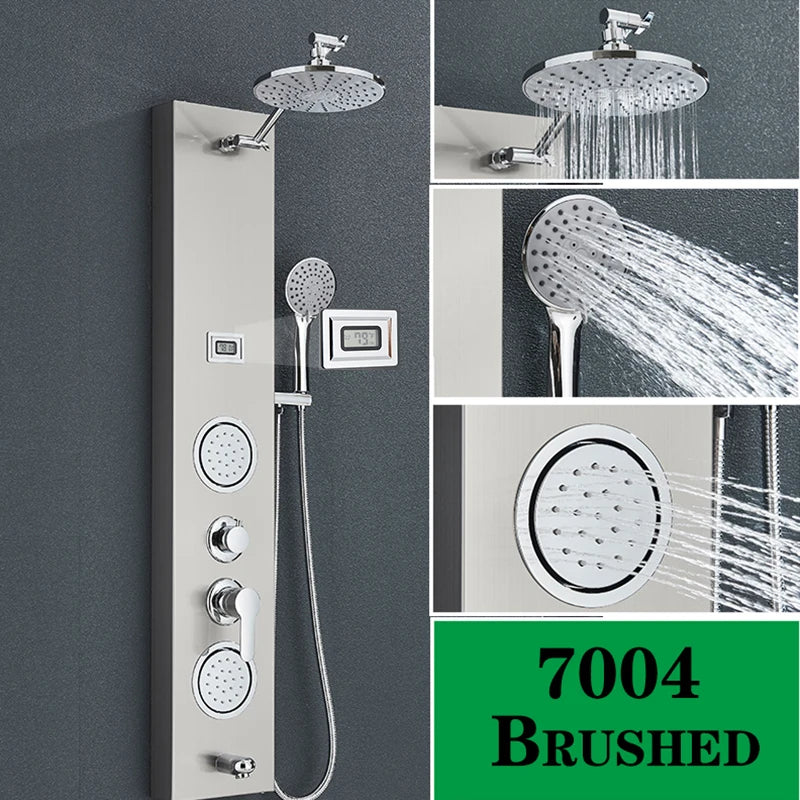 Shower Panel Rainfall Shower Faucet Set SPA Massage Jet Bath Shower Column Double Handle Mixer Tap Tower With Storage Rack
