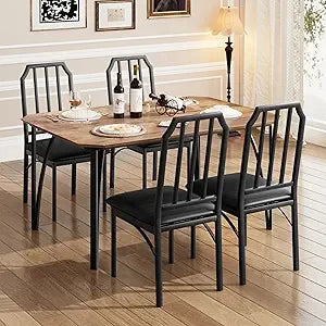 Dining Table Set for 4, Kitchen Table and Chairs for 4 with with Chamfer Design, 5 Piece Dining Room Table Set with Cushion Sea
