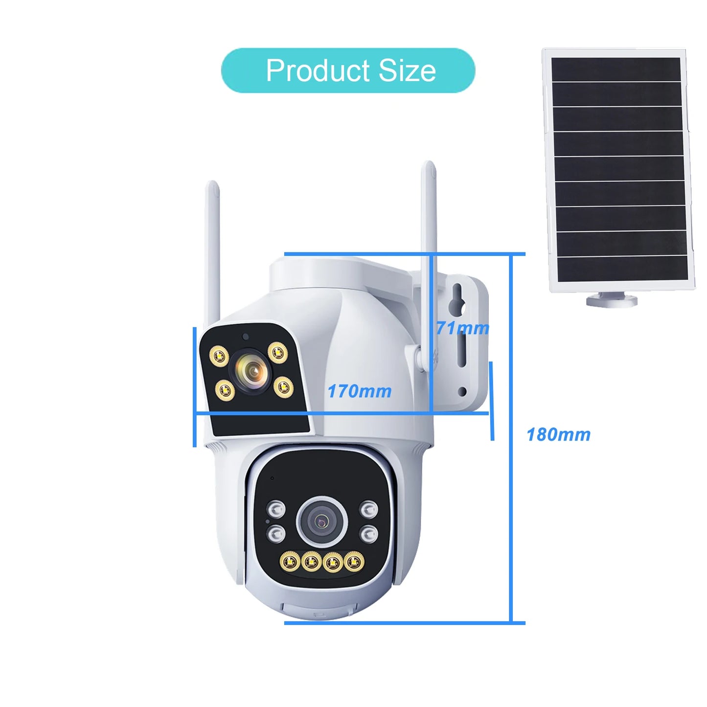 4G Solar Power Battery IP Camera PTZ Dual Lens SIM Card Wireless Auto Tracking Outdoor Waterproof PIR Full Color IR HD Home Cam