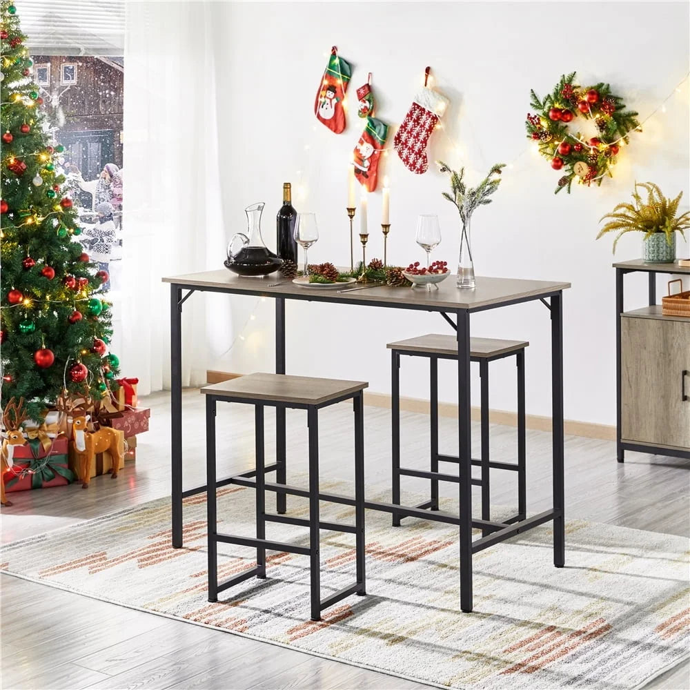 Space Saving Rectangle Dining Set with 2 Stools Kitchen Bar Table Durable Sturdy Design Small Spaces
