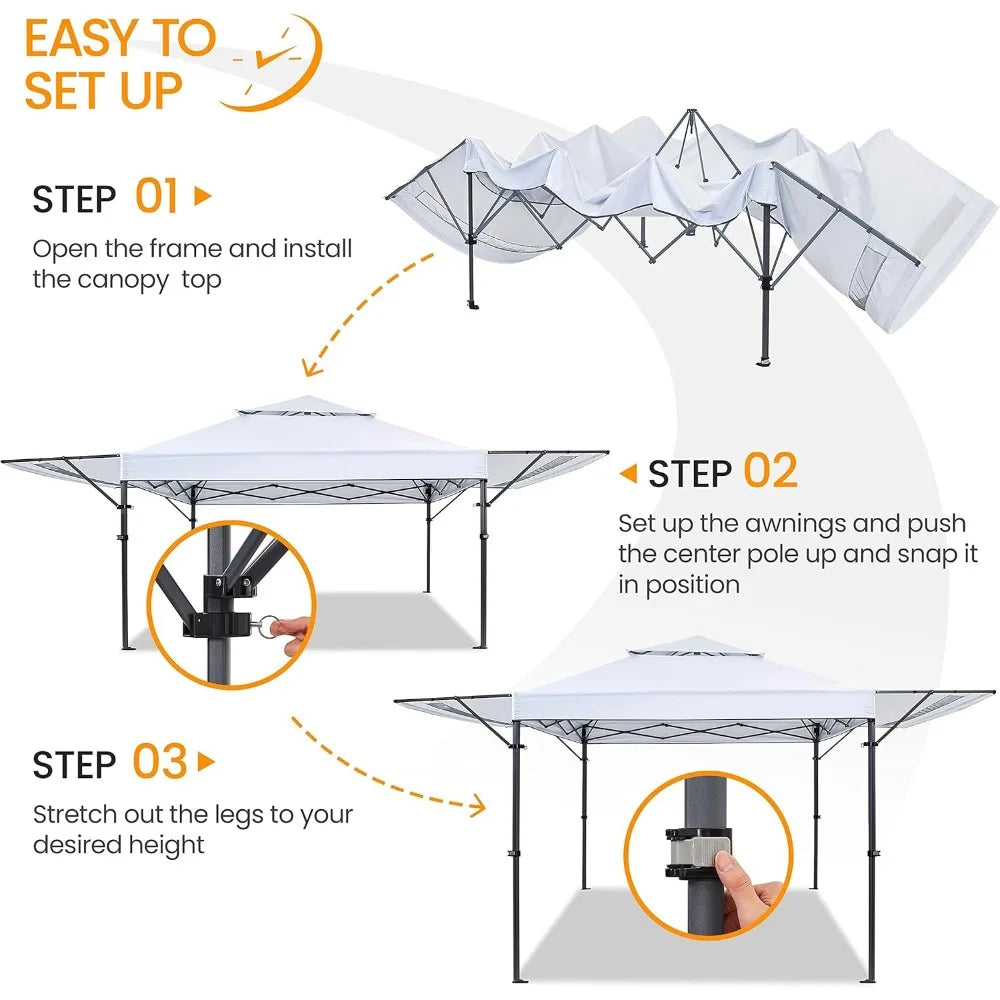 10x17ft Pop Up Canopy with Awnings, 2-Tier Outdoor Canopy Tent, Heavy Duty Instant Shelter with Ventilation, Adjustable Dual Ha