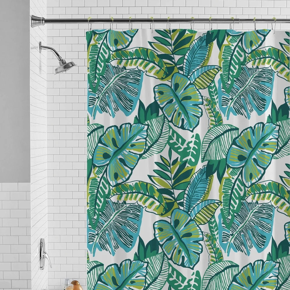 Waterproof Eco-Friendly 30% Recycled PEVA Shower Curtain Set with 12 Hooks 13-Piece Jungle Design Bathroom Decor