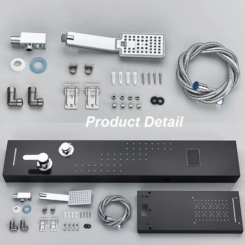 Black LED Light Shower Panel Waterfall&Rainfall Faucet Set Systems Bathroom Mixer Taps Tower with Spa Shower Columns Massage Jet
